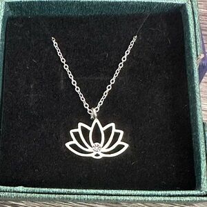 Stainless Steel Lotus Flower Crystal Necklace